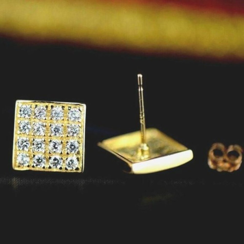 Solid 14k Gold Fancy Post Square Stud Push Back E… - image 4